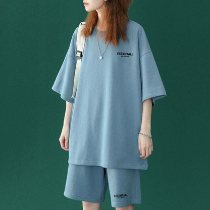 【半額セール】早い者勝ち  男女兼用 半袖Ｔシャツⅹパンツセット全4色F-6549