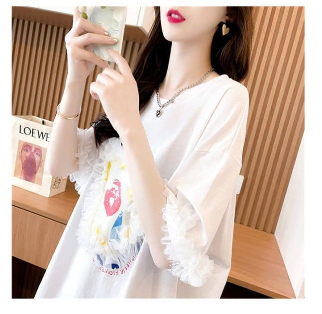 新作 好感度満載 個性的なデザイン ラウンドネック Tシャツ カットソー＜F-8405＞