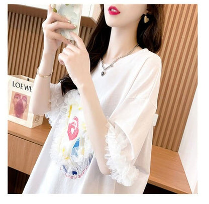 新作 好感度満載 個性的なデザイン ラウンドネック Tシャツ カットソー＜F-8405＞
