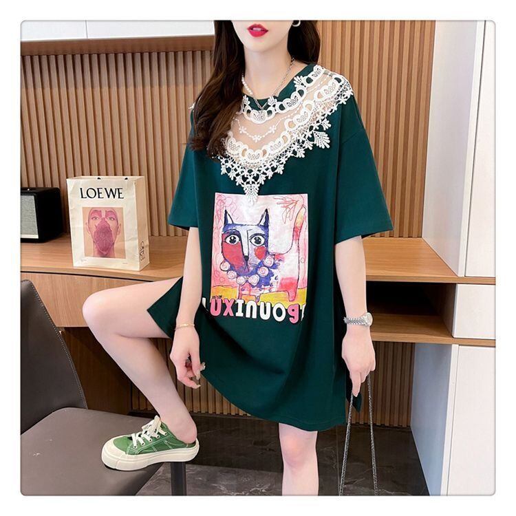 新商品 透かし彫り キュート レース 切り替え ゆったり 半袖Tシャツ＜F-8472＞