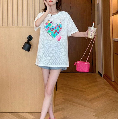 新商品 透かし彫り キュート ゆったり 半袖Tシャツ＜F-8422＞