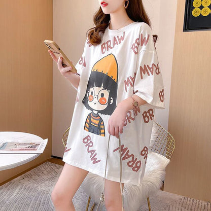 新商品 ラウンドネック 好感度満載 プリント Tシャツ カットソー＜F-8477＞