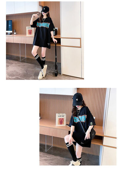 組み合わせやすい アルファベット 数字ロゴ プリントTシャツ ゆったり半袖＜F-6527＞