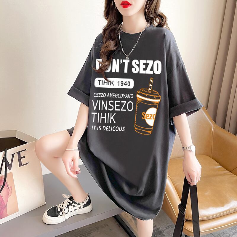 快適 ラウンドネック カジュアル 半袖 Tシャツ ワンピース＜F-8634＞