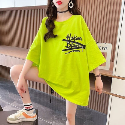 【人気商品再入荷！】   デザイン個性ゆったりミドル丈半袖Tシャツ<F-3036>
