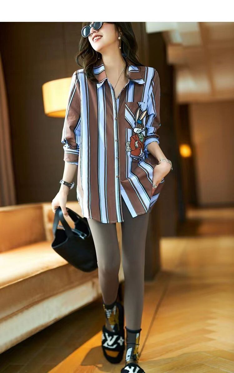 都市ファッショ デザイン オシャレ エレガント ストライプ柄 全2色 シャツ ＜F-9162＞