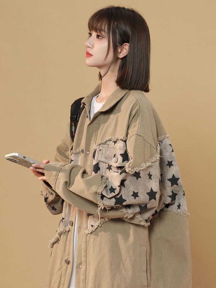 大注目   ダメージ加工 全2色ゆったりコート<F-4797>