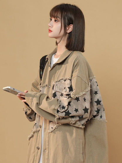 大注目   ダメージ加工 全2色ゆったりコート<F-4797>