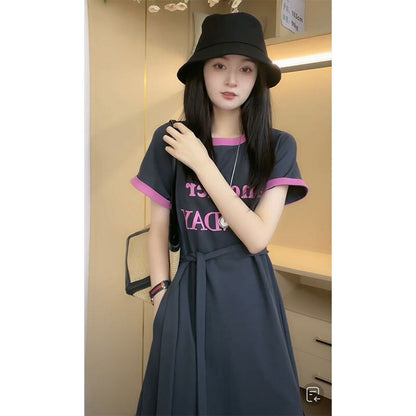 売り切れ必至 簡潔 上質 半袖Tシャツワンピース<F-8288>
