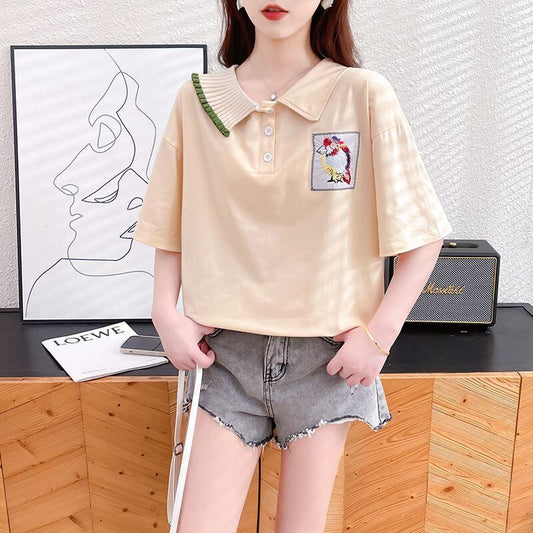 絶対欲しい キュート 定番シンプル 切り替え 全2色 半袖TシャツF-8742