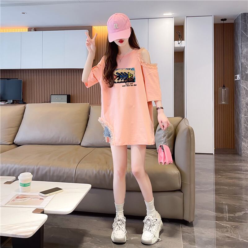 おしゃれ度高め レース 美人度アップ 切り替え プリント全4色 Tシャツ カットソー＜F-9213＞