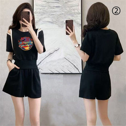 大人可愛い カジュアル 夏に嬉しい機能付き 半袖Ｔシャツⅹパンツセット全4色<F-11194>