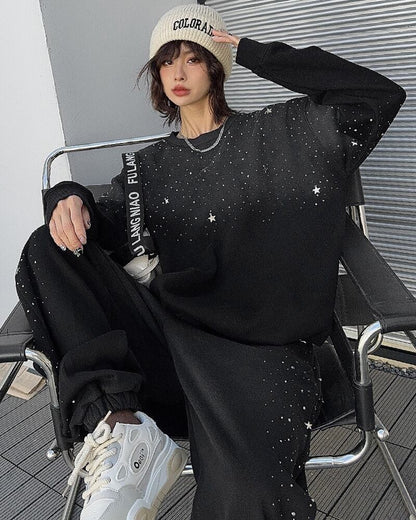 【裏起毛】大好評   星柄ロゴゆったり厚手スウェット
