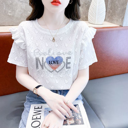 新商品 大人可愛い 話題沸騰中 ホットダイヤモンド 全3色 半袖TシャツF-8868