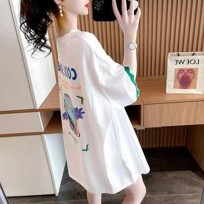 【半額！期間限定！！】デザインセンスニッチなミドル丈半袖Tシャツ2023新スタイルF-3007