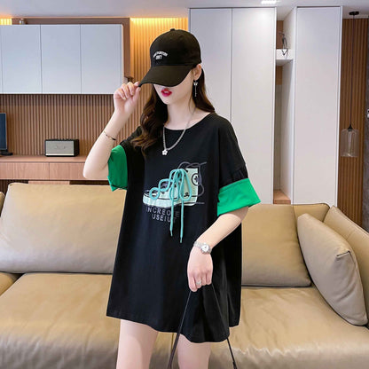 韓国系   ラウンドネック Tシャツ ゆったり半袖 ＜F-2988＞