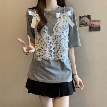 ファッション感満々 ロング丈 ゆったり 2色半袖Tシャツ＜F-10995＞