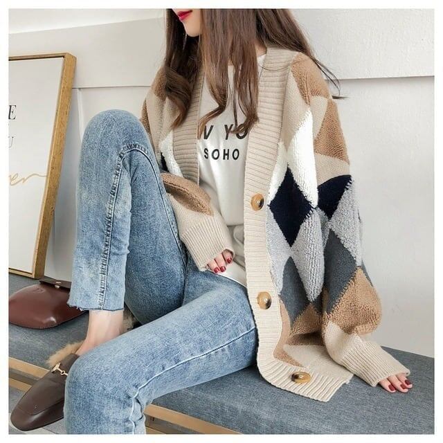 アーガイルニットカーディガン   ＜F-3834＞