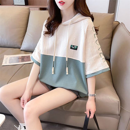 高級感 帽子付き 半袖 Tシャツ スウェット ＜F-8640＞