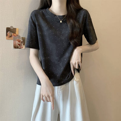 着回し力抜群 ホットダイヤモンド 定番シンプル 全2色 半袖Tシャツ カットソー ＜F-8591＞