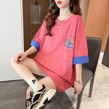韓国系   ラウンドネック Tシャツ 三色 ゆったり半袖＜F-3011＞