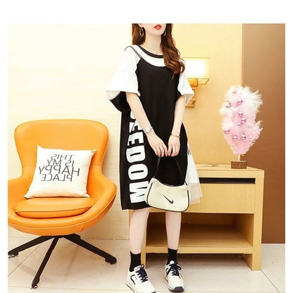 好感度UP   切り替え Tシャツ ゆったりワンピース＜F-8105＞