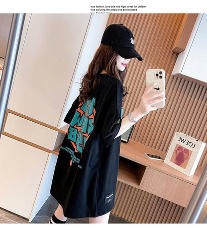 組み合わせやすい アルファベット 数字ロゴ プリントTシャツ ゆったり半袖＜F-2957＞