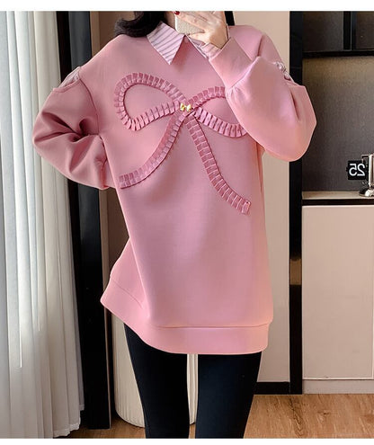 好感度UP レイヤード風 柔らかくて優しい印象 切り替え プラスベルベット 全3色 スウェット＜F-9809＞