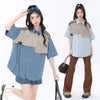 期間限定 ファッション 個性派 レイヤード風 切り替え プリント全3色 男女兼用 半袖TシャツF-9044