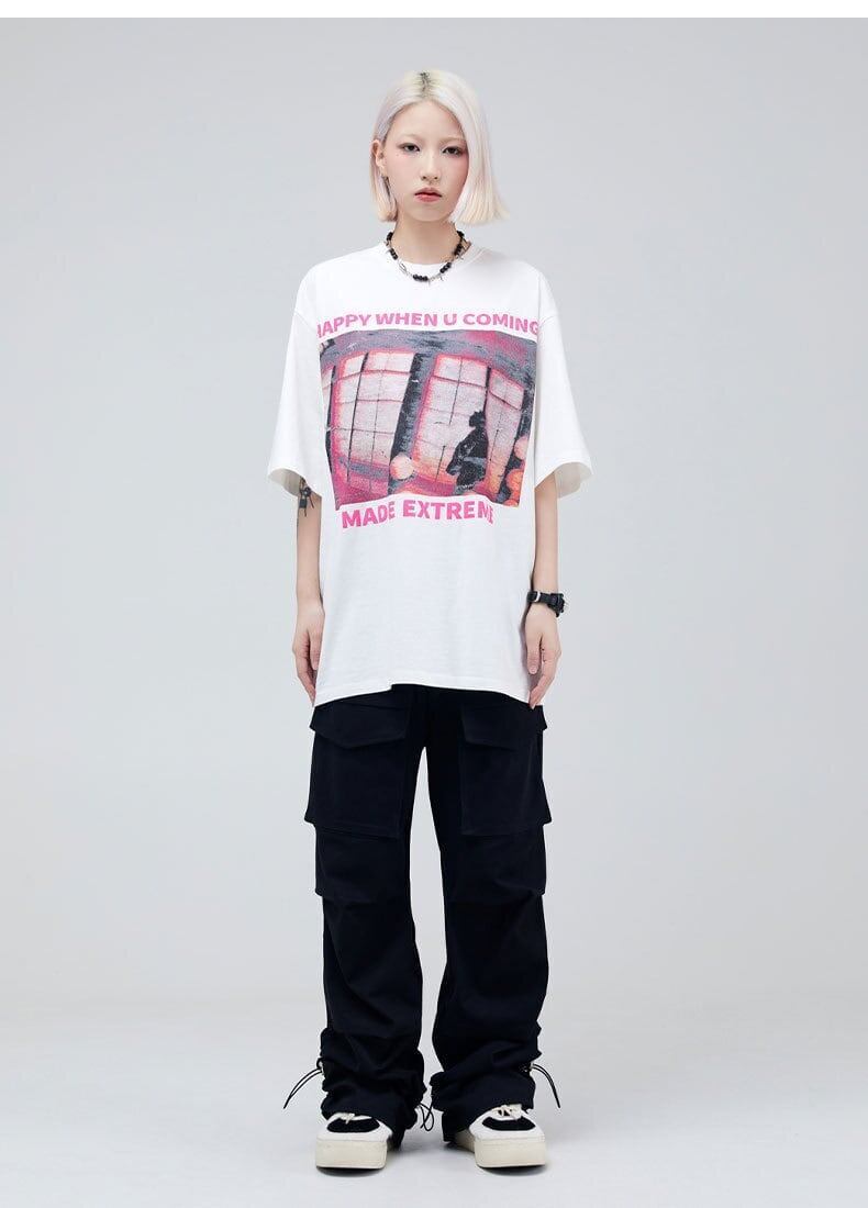 タイドブランド   ロックアメリカンストリートレタープリント半袖Tシャツ<F-2903>