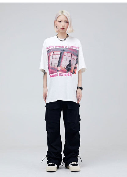 タイドブランド   ロックアメリカンストリートレタープリント半袖Tシャツ<F-2903>