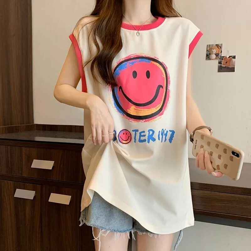 【半額！期間限定！！】超人気 ファッション カジュアル プリント ノースリーブ Tシャツ<F-8487>