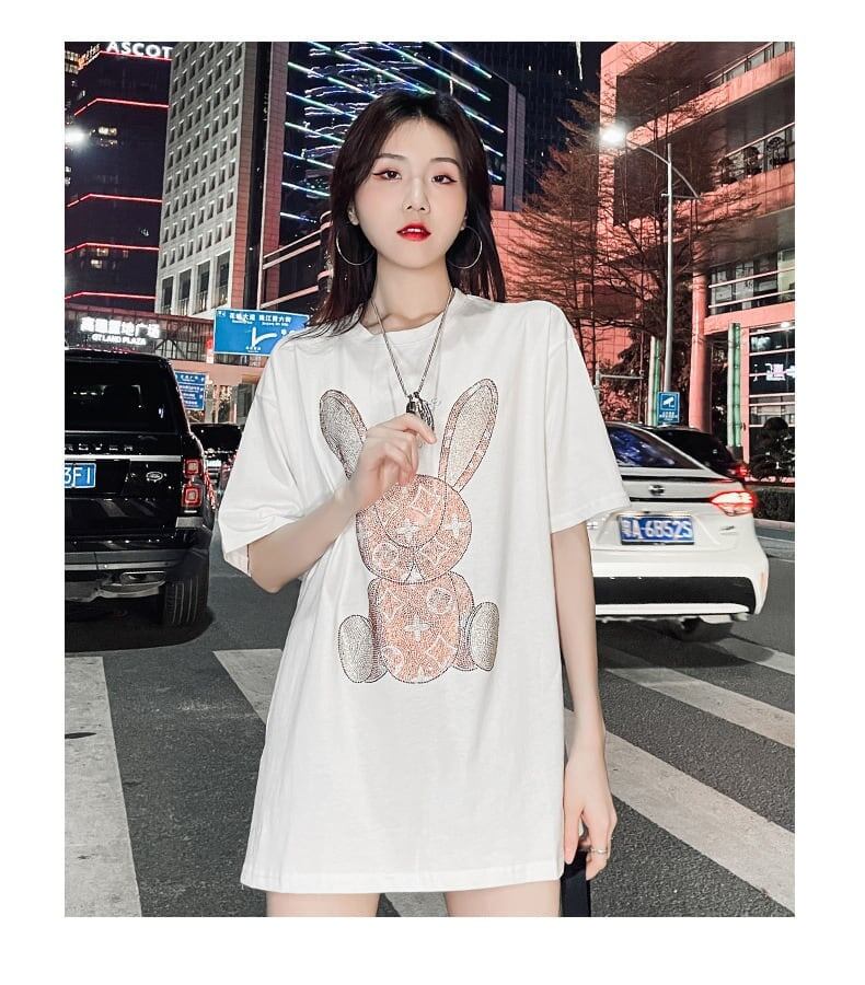 合わせやすい   ウサギ Tシャツ ゆったり 半袖 ＜F-2887＞