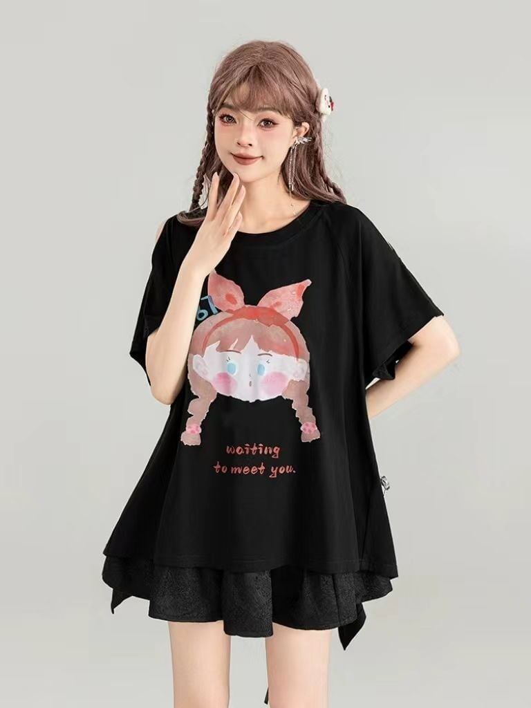 着回し力抜群 ゆったり ファッション感満々 ロング丈 2色半袖Tシャツ＜F-11068＞
