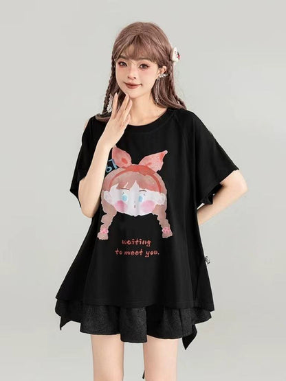 着回し力抜群 ゆったり ファッション感満々 ロング丈 2色半袖Tシャツ＜F-11068＞