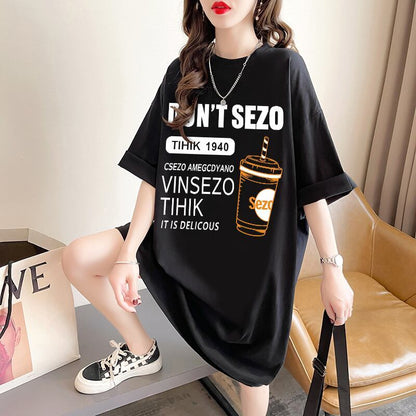 快適 ラウンドネック カジュアル 半袖 Tシャツ ワンピース＜F-8634＞