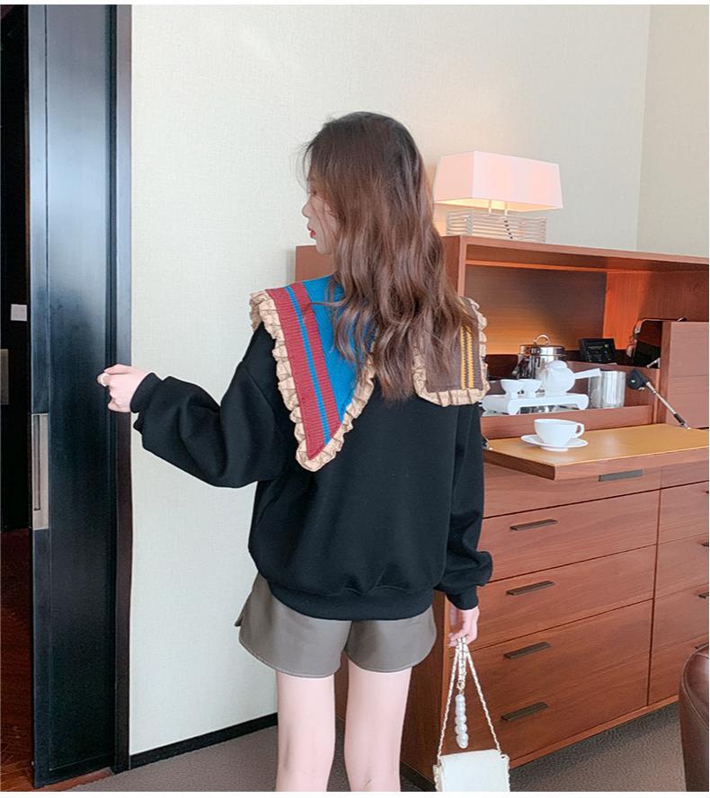 【秋の初めの割引！！】好感度UP   折り襟 配色 スウェット長袖Tシャツ＜F-3999＞