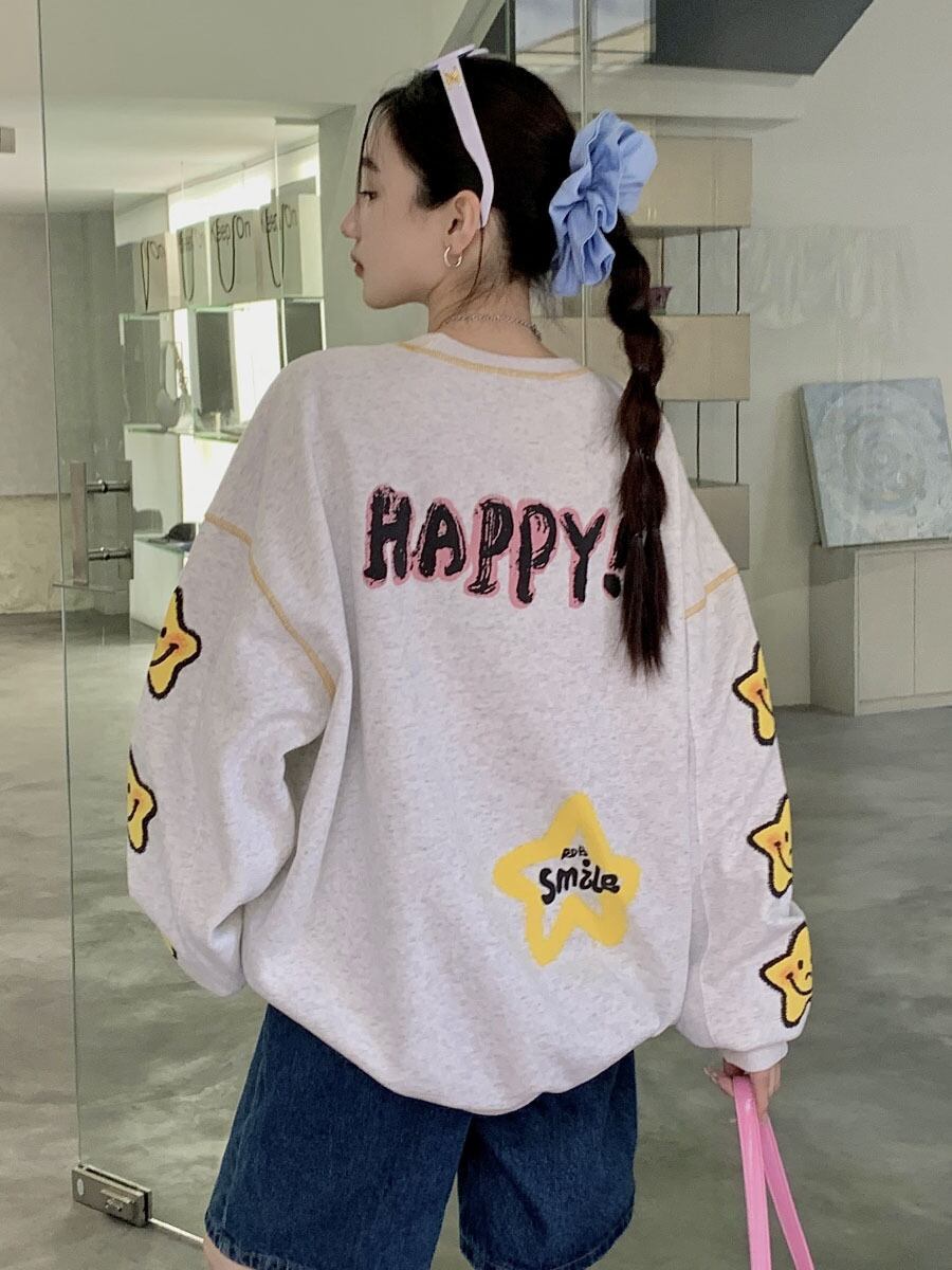 絶対流行 大人可愛い スタイルアップ効果抜群 プリント カジュアル 5色選択 パーカーF-9359