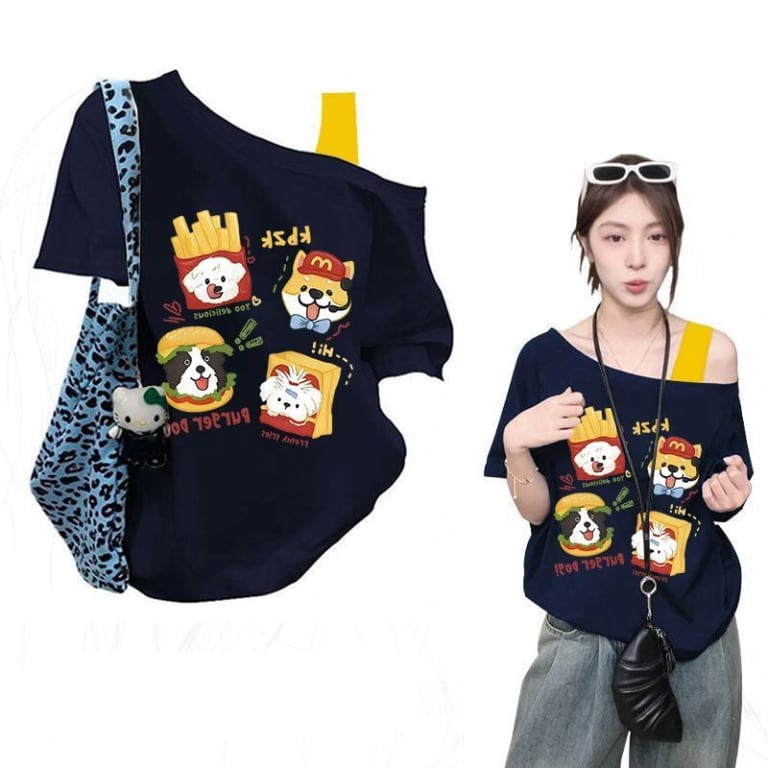 オフショルダー ルーズシルエット 大人気 Tシャツ F-13335