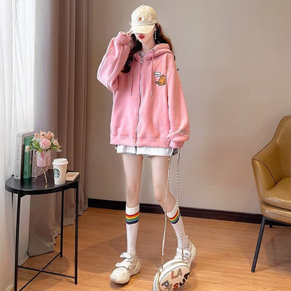 【裏起毛】可愛いクマちゃん厚手フルジップパーカー二色ありF-4677