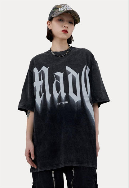トレンドのアメリカンストリートビッグレタープリント半袖Tシャツ<F-2904>