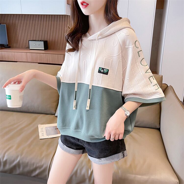 高級感 帽子付き 半袖 Tシャツ スウェット ＜F-8640＞