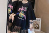 スウィート   レース プリント ロングTシャツ ゆったり半袖＜F-2952＞
