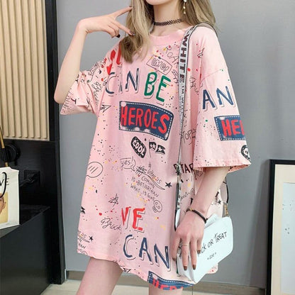 スタイリッシュ 切り替え 一目惚れ プリント Tシャツ カットソー＜F-3540＞