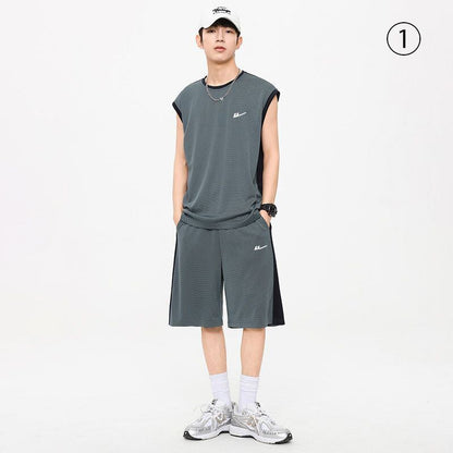 売り切れ必至 ファッション 超人気 男女兼用 ノースリーブＴシャツⅹパンツセット全5色<F-8754>