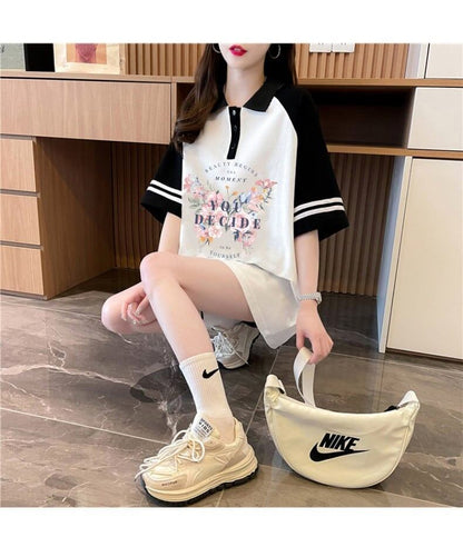 POLOネック   バタフライ ラグランTシャツ ゆったりワンピース ＜F-3023＞