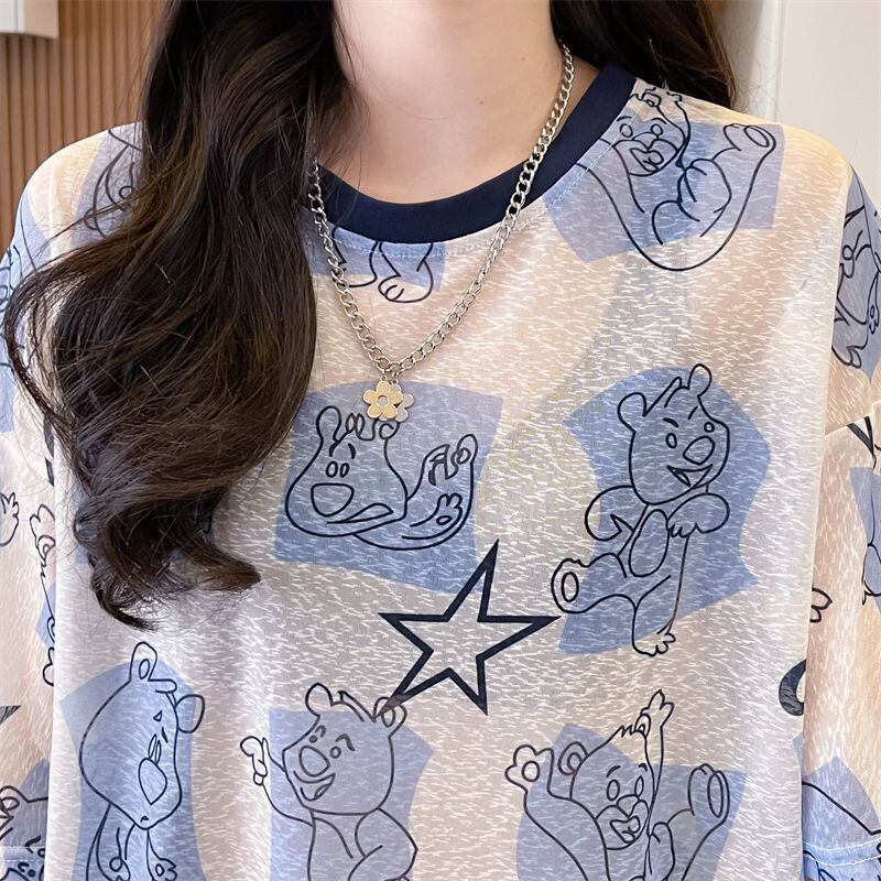【半額！期間限定！！】絶対流行 キュート カジュアル プリント 日焼け止め 半袖Tシャツ＜F-8576＞