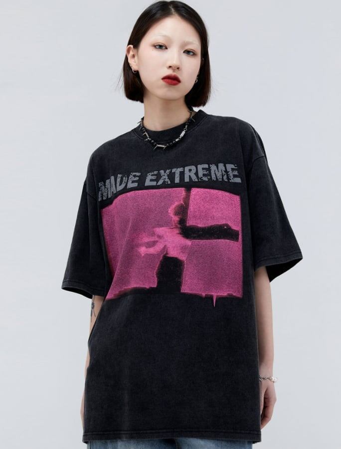 アメリカのストリートタイドブランド   レトロロックプリント半袖Tシャツ<F-2892>