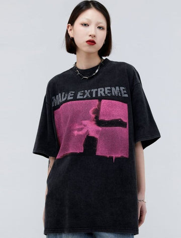 アメリカのストリートタイドブランド   レトロロックプリント半袖Tシャツ<F-2892>