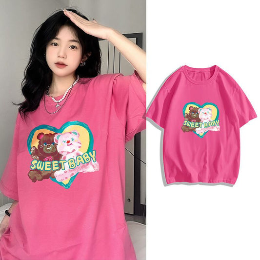 絶対欲しい大人可愛い カジュアル 高見えデザイン プリント全6色 半袖TシャツF-9328